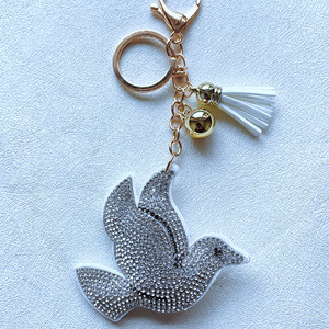 Diamond Cartoon Korean Velvet Peace Dove Bird Keychain Rhinestone Keychain Bling