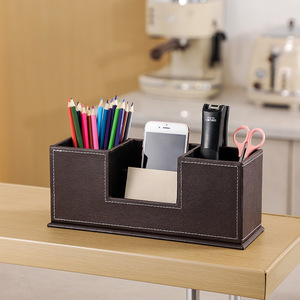 Organizador de oficina, caja de almacenamiento de escritorio con divisiones, tipo rectangular de cuero negro para papelería y suministros de oficina - Product Image 2