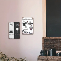 Letrero Metálico AM PM Coffee Wine con Frase Divertida, Decoración de Pared para Cocina, Hogar, Bar
