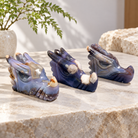 Ukiran Kepala Naga Batu Agate Sakura Biru Polesan Kristal untuk Dekorasi Rumah, Koleksi, dan Hadiah