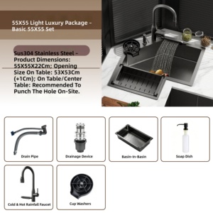 Lavello da Cucina Angolare in Acciaio Inox 304 Nero Nano, Set Completo con Rubinetto, Cestello di <span class=keywords><strong>Scarico</strong></span>, Dispenser Sapone e Accessori - Product Image 2