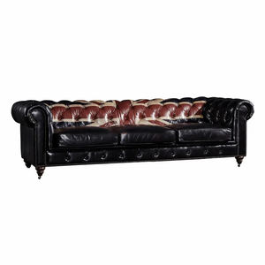 أريكة غرفة المعيشة من الجلد الأصلي الخشن مع العلم أريكة من الجلد العتيق أريكة تشيسترفيلد - Product Image 2