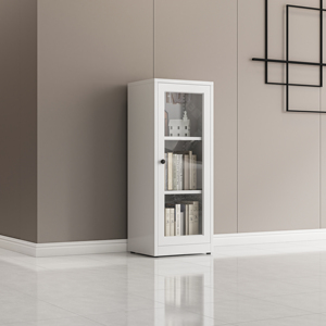 Librería Moderna de Alta Calidad con Puerta de Vidrio Individual, 3 Niveles, Gran Capacidad, Gabinetes de Cocina de Acero Inoxidable, Almacenamiento para Sala de Estar - Product Image 4