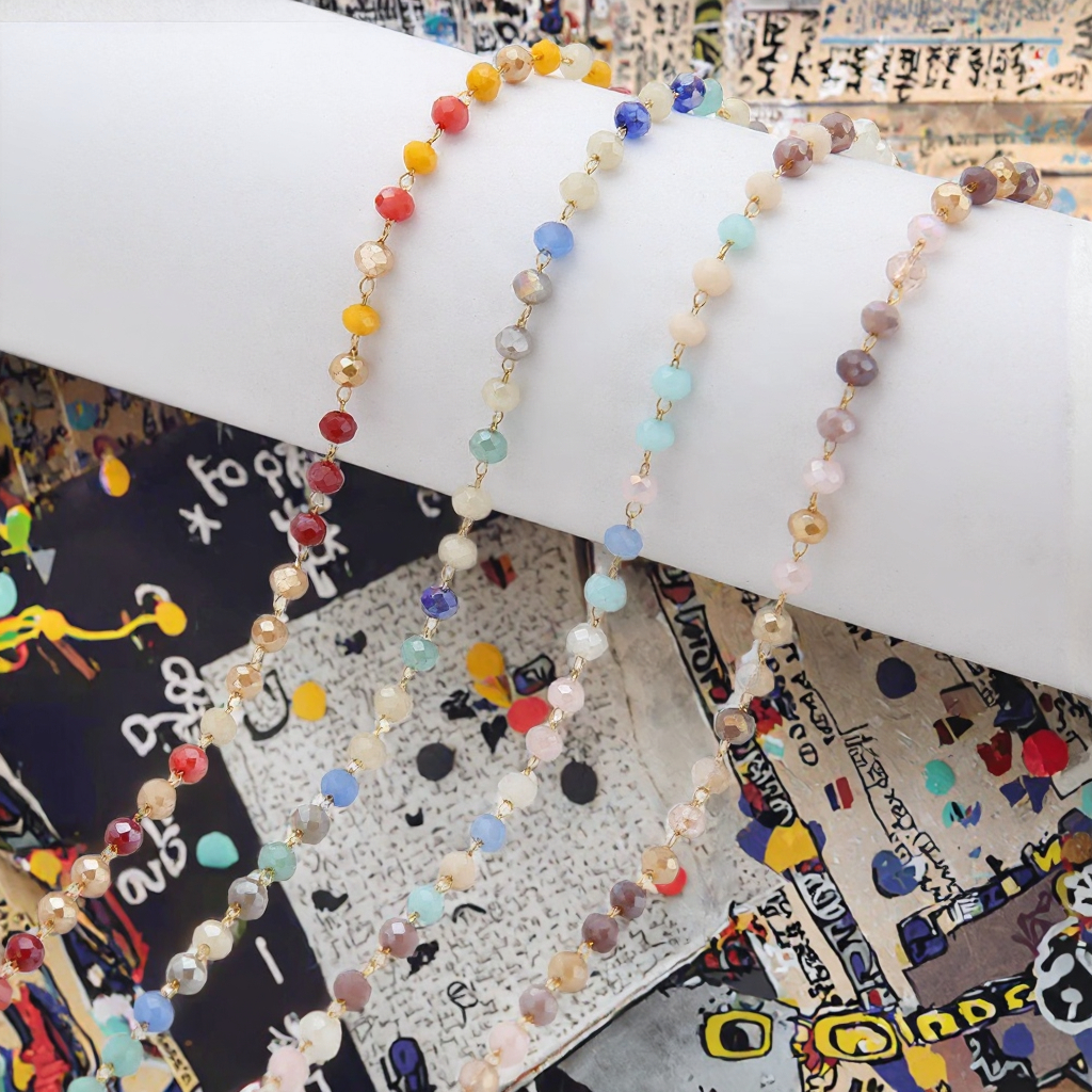 18K Gold Plated DIY Jewelry Making Supplies Colorful Glass Beads Chains for Necklaces Bracelets Anklets