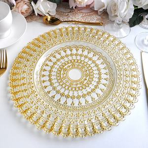 Assiettes de présentation en verre SONYA DINNERWARE, style nordique de luxe, bord doré, motif floral en dentelle, pour événements - Product Image 2