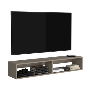 Warrior 59 Inch Floating <b>Tv</b> Stand With Two Open <b>Shelves</b> Media Compartments Light Gray - Product Image 6