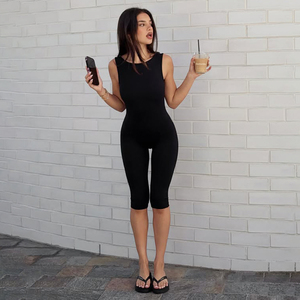 Women's Casual Stretchy Yoga Bodysuit Sleeveless Backless Solid Color Sexy Regular Breathable Washed Gym Spandex/Polyester - Product Image 2