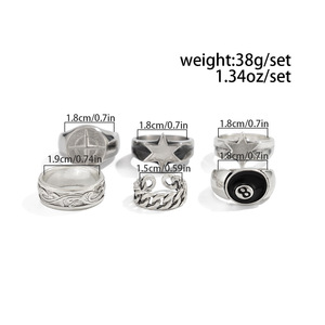 6Pcs/Set Punk Five-pointed Stars <strong>Rings</strong> for Men Hip-Hop Billiards Number Black <strong>8</strong> <strong>Ball</strong> Adjustable Open <strong>Ring</strong> Set Male Party Jewelry - Product Image 6