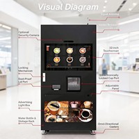 Distributeur automatique de café commercial avec machine à glaçons, kiosque multi-mode de paiement, appareil de distribution de café fraîchement préparé