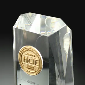 Besar Sublimasi Kristal Penghargaan Piala dengan Logam Koin Kejuaraan Kristal Trophie Golf untuk Bisnis