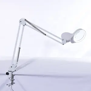 Magnifying Lamp with 100mm 5X Magnifier, 3 Color Modes Stepless Dimming Light,Heavy Duty Metal Swivel Arms and adjustable clamp