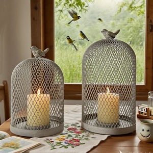 Vaso per fiori in ferro battuto fatto a mano, traforato, a forma di gabbia per uccelli, con motivo a griglia, per <span class=keywords><strong>giardino</strong></span>, stile rustico/country, per decorazioni transfrontaliere - Product Image 4