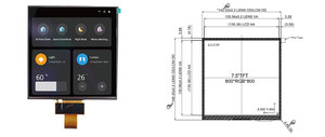Pantalla TFT LCD de 7.5 Pulgadas, 800x800, Cuadrada, IPS, MIPI, 850nits de Alto Brillo, con Pantalla Táctil Capacitiva para Vehículos - Product Image 2