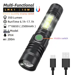 COB Torch XML T6 Senter berkemah multifungsi, Senter berkemah tinggi Lumen tipe-c dapat diisi ulang untuk portabel