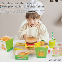 Jeu de rôle, grande maison de jeu d'imitation, jouets de cuisine en bois pour enfants d'âge préscolaire, frites, hamburgers, restauration rapide, ensemble de jouets de cuisine unisexe