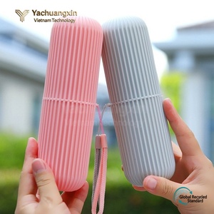 Portable Pink <b>Toothbrush</b> <b>Case</b> <b>With</b> Lid Ribbed Design Travel Storage Box For Camping Outdoor Use All Seasons 1PC - Product Image 2
