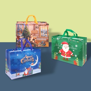 Nouveau Grand Sac Fourre-Tout en Tissu Non-Tissé Imprimé Laminé Joyeux Noël Emballage Cadeau pour la Réveillon de Noël Personnalisable Vente en Gros - Product Image 3