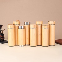 Grosir 500ml Double Wall baja anti karat botol air bambu terisolasi bebas BPA Tumbler vakum untuk perjalanan desain klasik