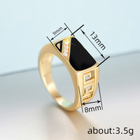 Kadınlar için Siyah Emaye Geometrik Yüzük, 8mm, Altın Kaplama Pirinç Kübik Zirkonya Vintage, Altın