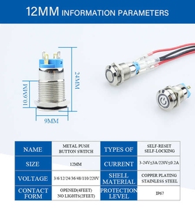 <span class=keywords><strong>สวิตช์</strong></span>กดโลหะ CHYF 16 มม. ไฟ LED 12V IP67 กันน้ำ 3A <span class=keywords><strong>สัญลักษณ์</strong></span>พลังงานแบบกดติดปล่อยดับ 1NO1NC สำหรับรถจักรยานยนต์ รถยนต์ เรือ - Product Image 2