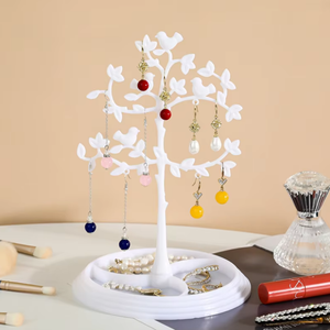 Expositor de Joyería en Forma de Árbol de Plástico con Diseño de Pájaro, Soporte para Pendientes, Collares y Anillos con Bandeja de Almacenamiento para el Hogar o Tienda - Product Image 5