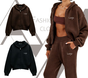 Set Loungewear in Maglia Personalizzato <span class=keywords><strong>per</strong></span> <span class=keywords><strong>Donna</strong></span>, Maglione con Zip Frontale di Alta Qualità e Pantaloni a Gamba Larga, <span class=keywords><strong>Tuta</strong></span> Casual in Maglia <span class=keywords><strong>per</strong></span> l'Inverno - Product Image 2