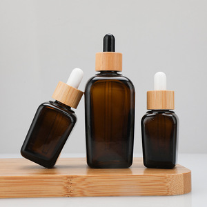 Frascos cuentagotas cuadrados de vidrio ámbar cosmético 10ml a 100mL Contenedores de aceite de esencia recargables con gotero - Product Image 4