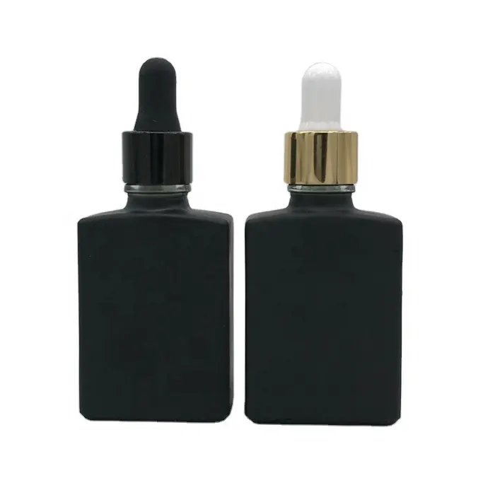 Pcs Hot 30 10 ml preto fosco quadrado garrafa de embalagens de cosméticos conta-gotas de vidro para óleo essencial