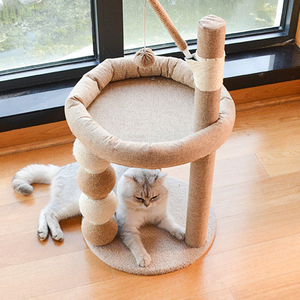 Tempat Tidur Kucing Berlapis Sisal, Mainan Penggaruk Dalam Ruangan dengan Produk Kucing Lucu, Bola Bulu untuk Anak Kucing, Tiang Garukan Kucing - Product Image 2