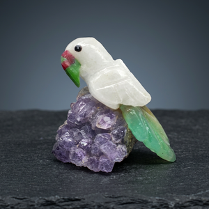 Ruby Zoisite/White Calcite/Chrysoprase/Amethyst Parrot Carving BJ2616 - Product Image 3