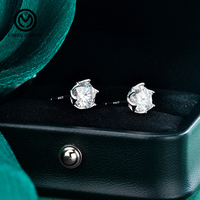 Pendientes de tuerca de moissanita de corte redondo sencillo XEA018, de plata S925 con engaste floral, regalo de cumpleaños o boda para mujer