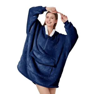 Personalizado Confortável Wearable Crianças Adulto Cobertor Moletom Oversized Flanela De Lã Hoodie Inverno Cobertor