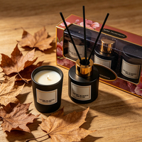 Coffret Cadeau Luxe Parfumé : Diffuseur à Bâtonnets 100ml et Bougies en Cire de Soja dans un Pot en Verre pour la Décoration Intérieure