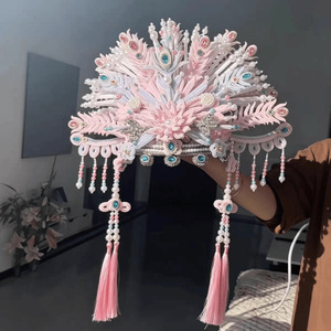 Kit de bricolaje de corona de Fénix rosa, tocado tradicional de estilo chino de 25cm con flores, perlas y borlas, regalo para mujeres - Product Image 2
