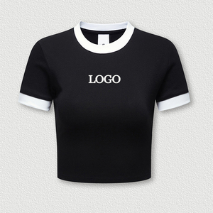 T-shirts courts en coton imprimés graphiques personnalisés, coupe ajustée, style streetwear, <span class=keywords><strong>tee</strong></span>-<span class=keywords><strong>shirt</strong></span> rose baby <span class=keywords><strong>tee</strong></span>, crop top à bords contrastants pour <span class=keywords><strong>femme</strong></span> - Product Image 3