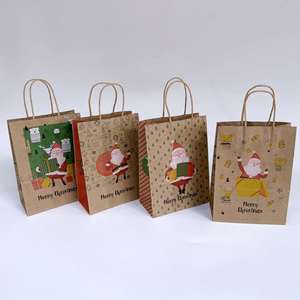 Bolsas de Regalo de Papel Kraft Marrón Navideñas con Asas de Papel con Estampado de Feliz Navidad, en Stock, Embalaje Reciclable para Uso en Comercios Minoristas - Product Image 3