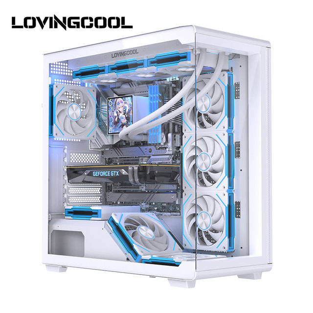Lovingcool Large Full Tower PC Case E-ATX Support Dual Glass Sides 360mm Radiator Compatible High Airflow Gaming Case