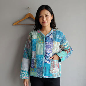 Quilted <b>Patchwork</b> <b>Jacket</b> Women's Mandarin Collar Full Sleeve Cotton Spring Style Regular Length Printed Design gift for her - Product Image 1