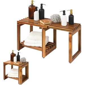 Adjustable Shower Stool Bench Chair Waterproof <strong>Storage</strong> Shelf for Shaving Legs Spa Bath <strong>Seat</strong> for <strong>Bathroom</strong> or Living Room - Product Image 5