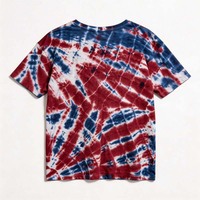 Merah Putih & Biru untuk Tie Dye 100% Katun 180g Rajutan Geometris Regular Fit O-Neck Kasual Musim Panas Desain Polos Kaos