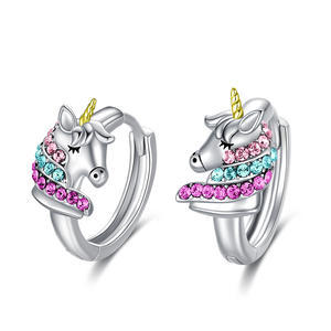 Anting-anting Unicorn wanita, anting-anting Hoop Lucu kristal pelangi perak Sterling 925 kualitas tinggi - Product Image 1