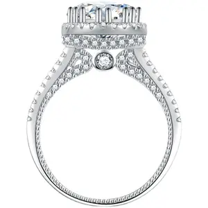 Anel de prata esterlina 925 moissanite 2ct anel redondo de diamante para mulheres