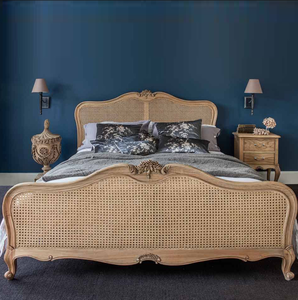 French Style Solid Oak Wood Double <b>Bed</b> With Rattan <b>Headboard</b> <b>King</b> <b>Size</b> Comfortable & Elegant Wooden 666986 666986 - Product Image 2