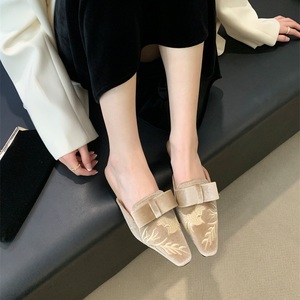 Mules à nœud pour femmes, talons chaton, escarpins élégants à bout carré, chaussures de bureau tendance 2024 pour femmes - Product Image 6