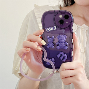 Fundas para teléfono móvil Samsung <span class=keywords><strong>Galaxy</strong></span> M21, con estampado de oso sonriente, 3D, Morado, con soporte de anillo grande - Product Image 4