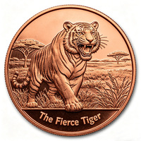 Pièce de monnaie en cuivre pur 999 de 1 oz, ultra-haut relief, Tigre féroce, rugissement 3D sur la prairie, pièce de monnaie en cuivre de collection