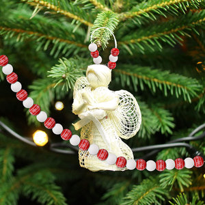 Ensemble de perles en bois en forme de flocon de neige, rouges et blancs, ornements pour sapin de Noël avec corde en chanvre pour la décoration des fêtes - Product Image 2