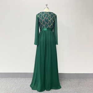Robe longue en mousseline de soie à sequins pour femme, col en V, taille élastique, robe de soirée pour femme, qualité automne - Product Image 6