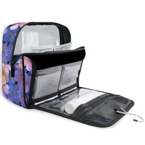 Preciosa Bolsa de Cosméticos Floral Azul, Impermeable, de Poliéster, con Cierre de Cremallera, Portátil, de Viaje, para Mujer, con Logotipo Personalizado, Bolsa de Aseo Colgante - Product Image 6