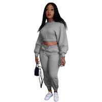 Winter Activewear Thick Womens Jogging 2 Two Piece Crop Top Pants Set for Women Sweat Suit Tracksuits Sweatsuit Fitness Set